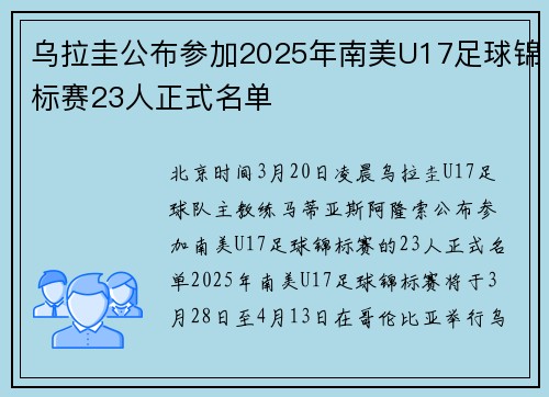 乌拉圭公布参加2025年南美U17足球锦标赛23人正式名单