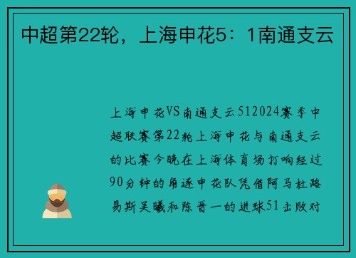 中超第22轮，上海申花5：1南通支云