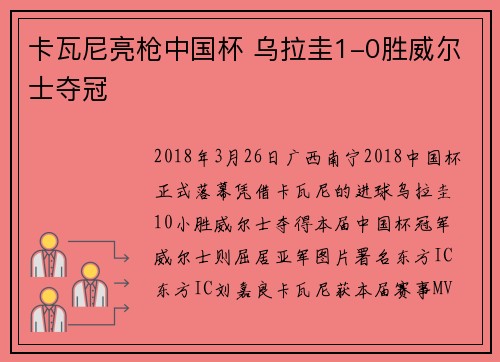 卡瓦尼亮枪中国杯 乌拉圭1-0胜威尔士夺冠
