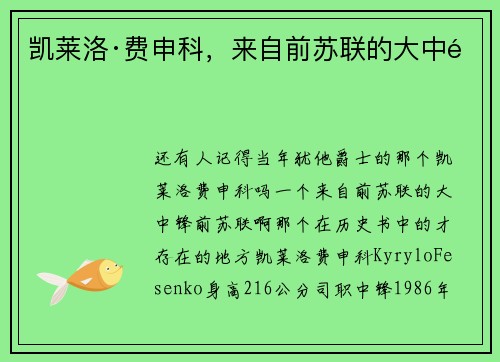 凯莱洛·费申科，来自前苏联的大中锋