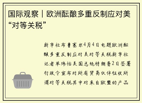国际观察｜欧洲酝酿多重反制应对美“对等关税”