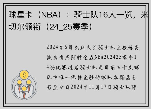 球星卡（NBA）：骑士队16人一览，米切尔领衔（24_25赛季）