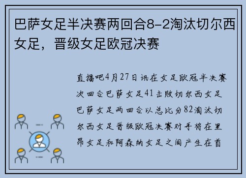 巴萨女足半决赛两回合8-2淘汰切尔西女足，晋级女足欧冠决赛